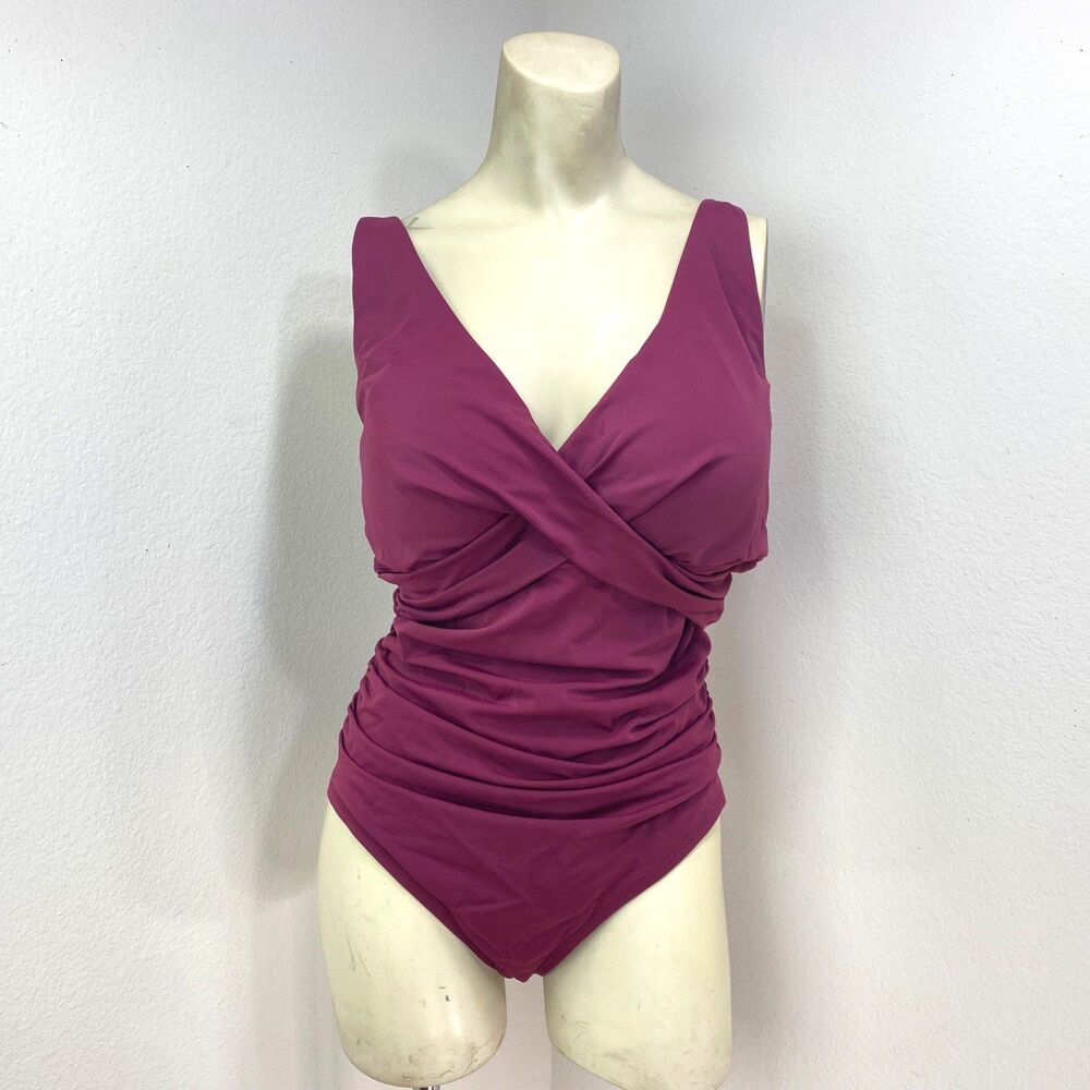 American Beach 1-Piece Swimsuit XL Maroon Built In Bra Lined Cinched Sides Beach